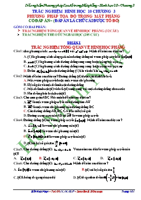 Trắc nghiệm Hình học 10 - Chương 3 Phương pháp tọa độ trong mặt phẳng
